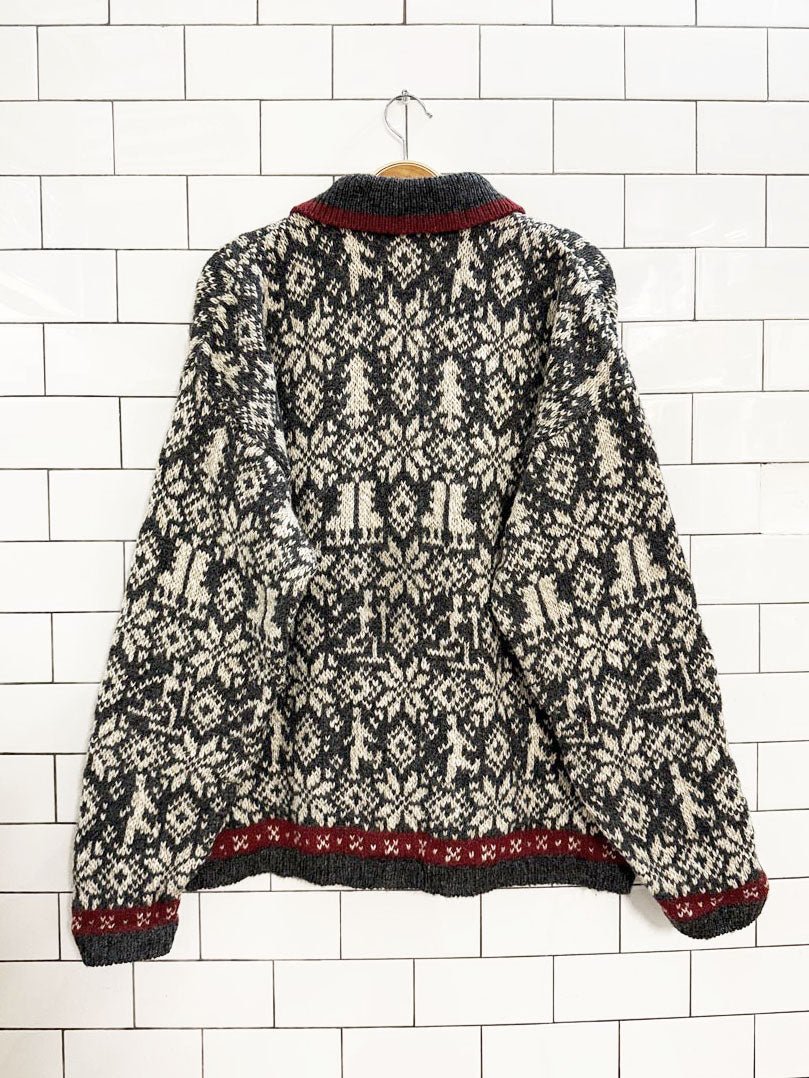 vintage 90s woolrich wool - blend fair isle quarter zip knit sweater | made in usa - good market thrift store