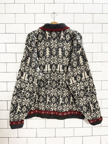 vintage 90s woolrich wool - blend fair isle quarter zip knit sweater | made in usa - good market thrift store