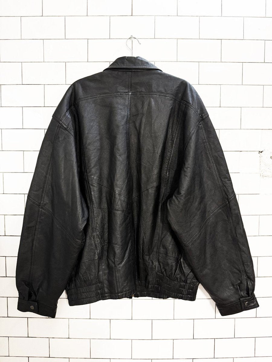 vintage 90s world alliance leather western stitch full zip bomber jacket - good market thrift store