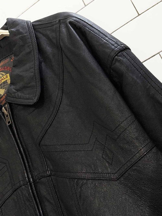 vintage 90s world alliance leather western stitch full zip bomber jacket - good market thrift store