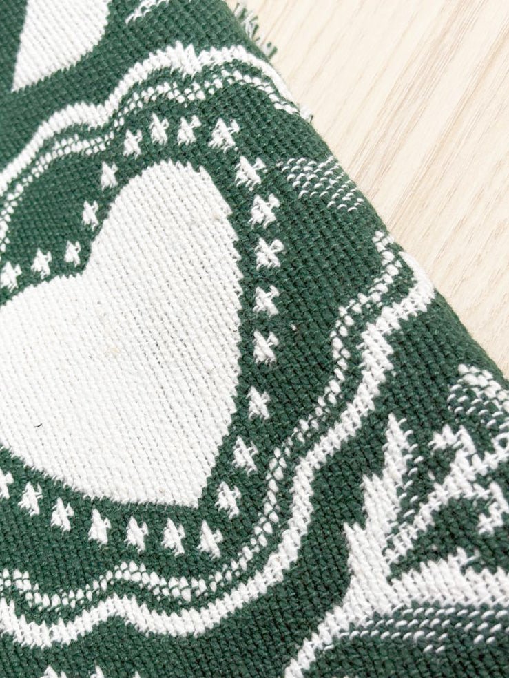 vintage 90s woven heart table runner - good market thrift store