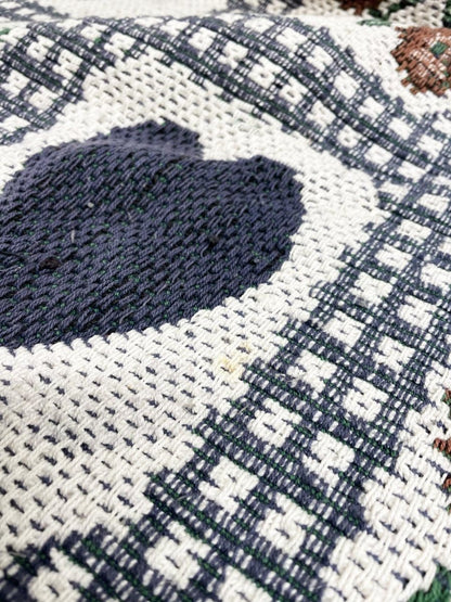 vintage 90s woven hearts + flowers check area rug - good market thrift store