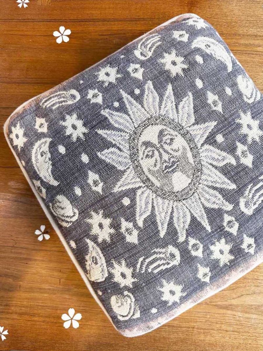 vintage 90s woven sun and moon celestial pillow - good market thrift store