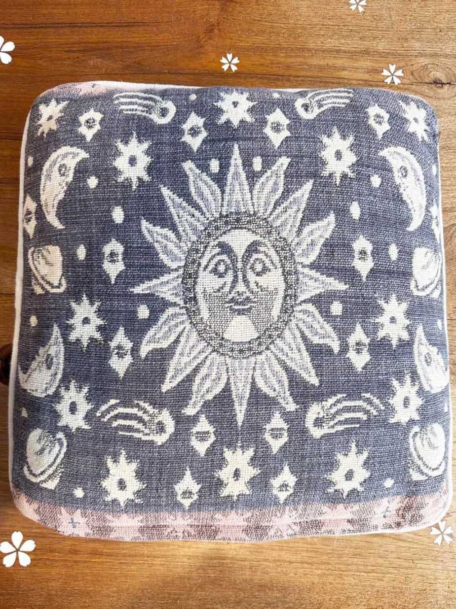 vintage 90s woven sun and moon celestial pillow - good market thrift store