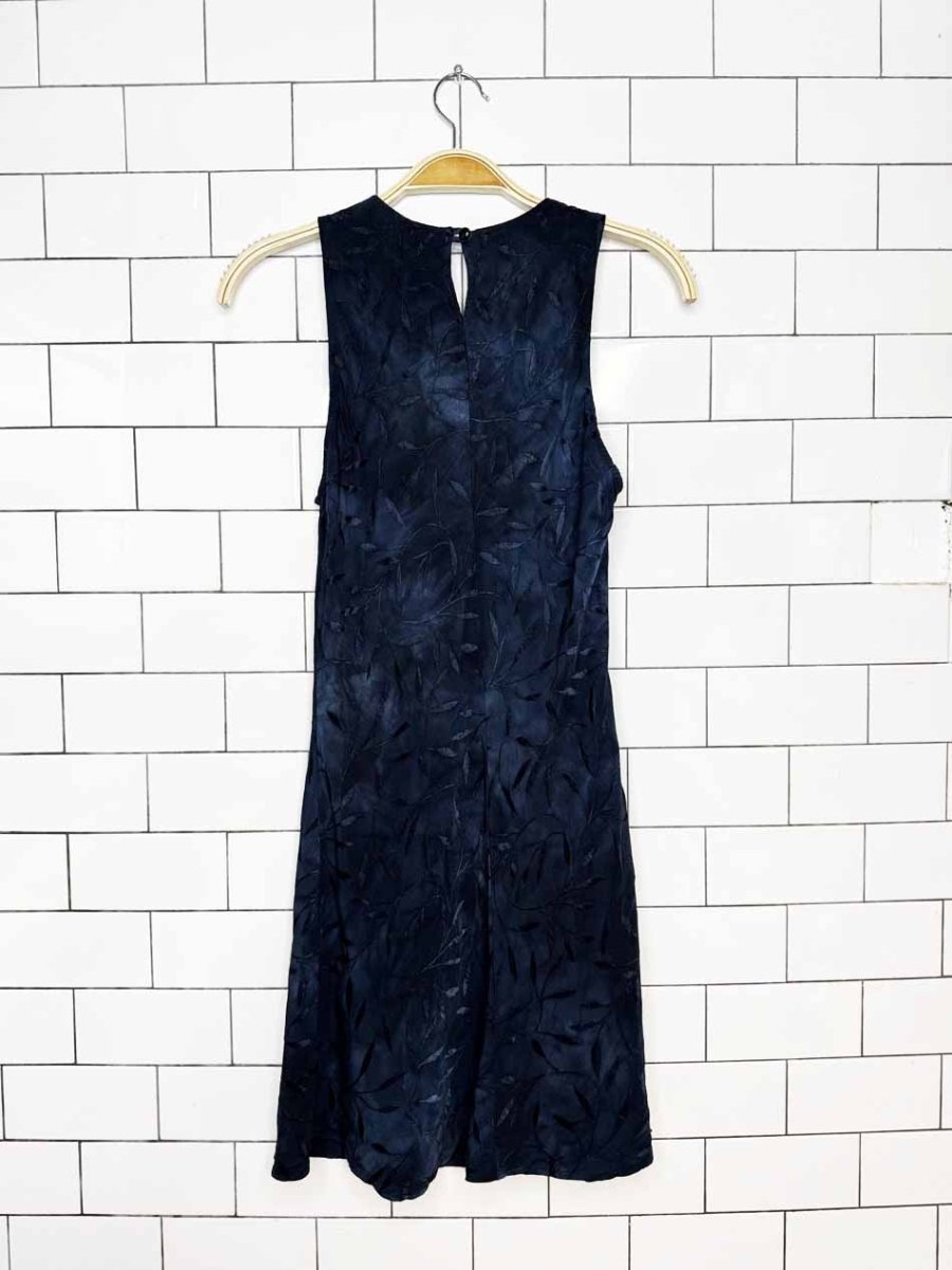 vintage 90s xtrmz satin leaf print high neck a-line mini dress | made in USA - good market thrift store