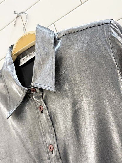 vintage 90s yves st. clair cropped metallic blouse - good market thrift store