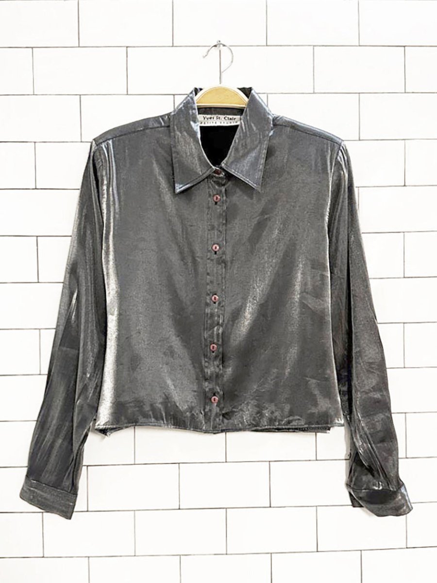 vintage 90s yves st. clair cropped metallic blouse - good market thrift store
