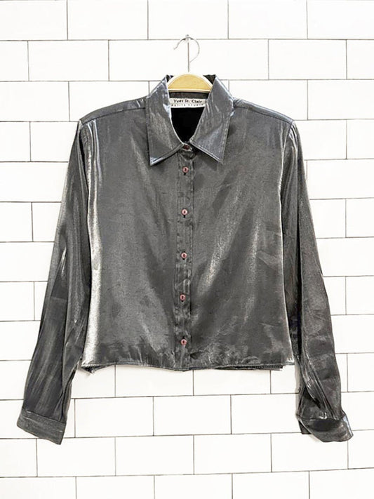 vintage 90s yves st. clair cropped metallic blouse - good market thrift store