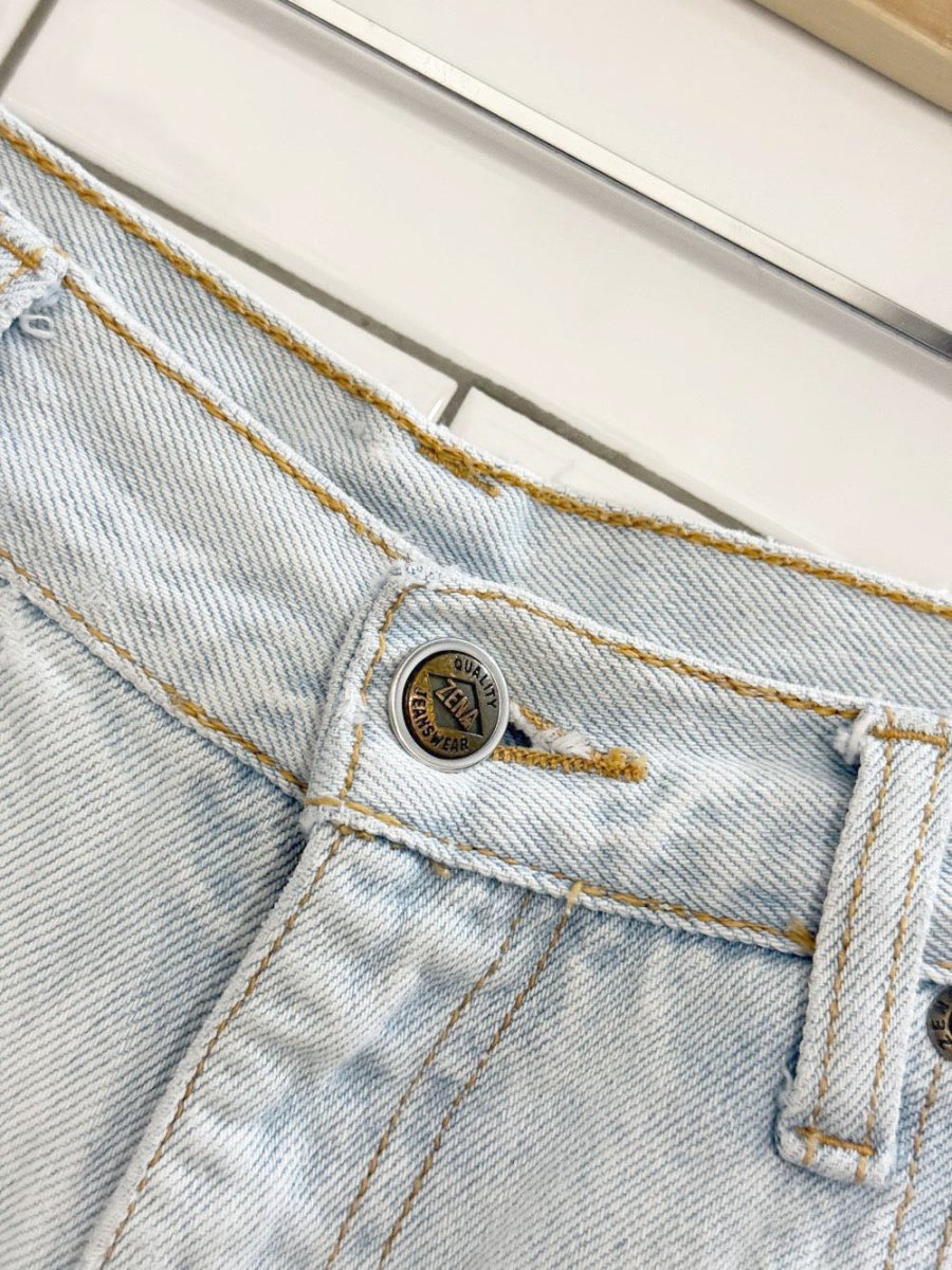 vintage 90s zena light wash high - waisted long denim shorts - good market thrift store