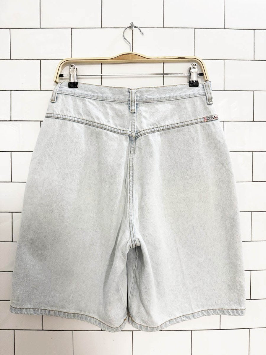 vintage 90s zena light wash high - waisted long denim shorts - good market thrift store