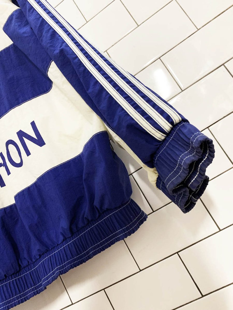 vintage adidas 1994 boston marathon striped hooded full zip running jacket - good market thrift store