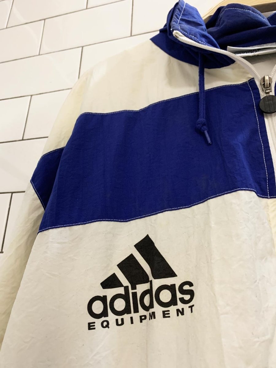 vintage adidas 1994 boston marathon striped hooded full zip running jacket - good market thrift store