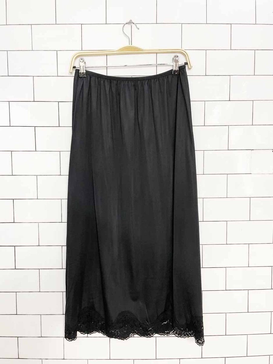 vintage adonna satin lace stretchy midi slip skirt | made in usa - good market thrift store