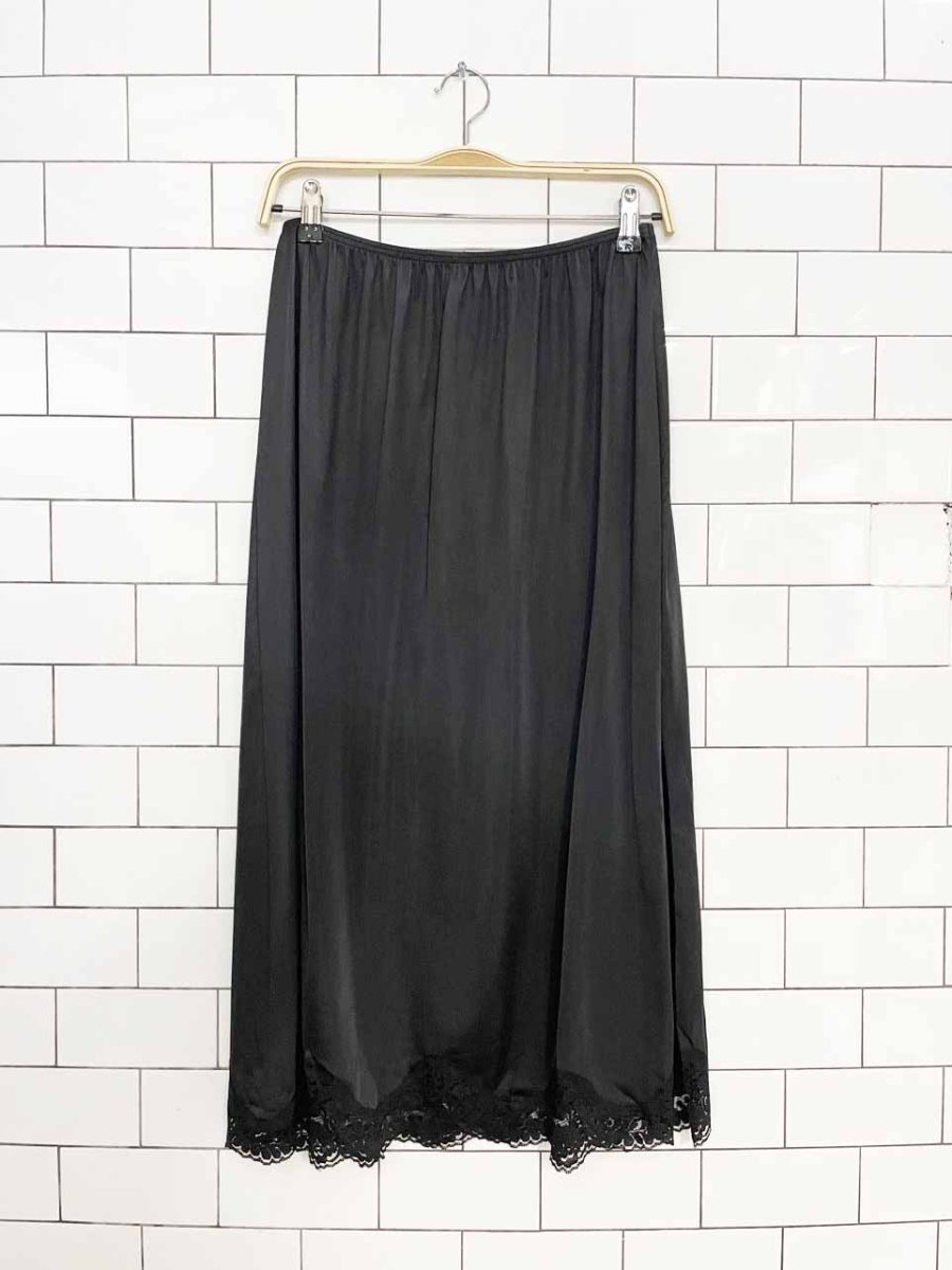 vintage adonna satin lace stretchy midi slip skirt | made in usa - good market thrift store