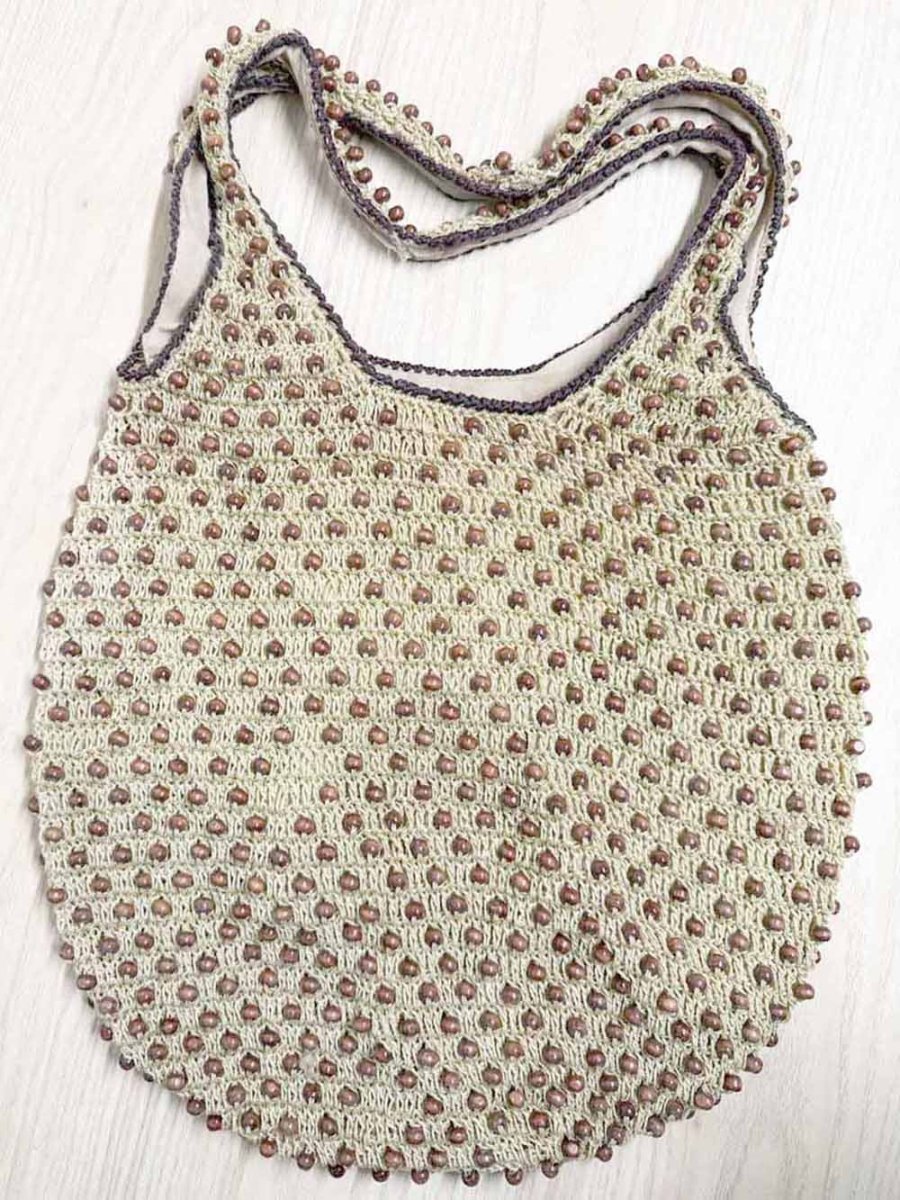 vintage AE boho beaded woven knit shoulder bag - good market thrift store