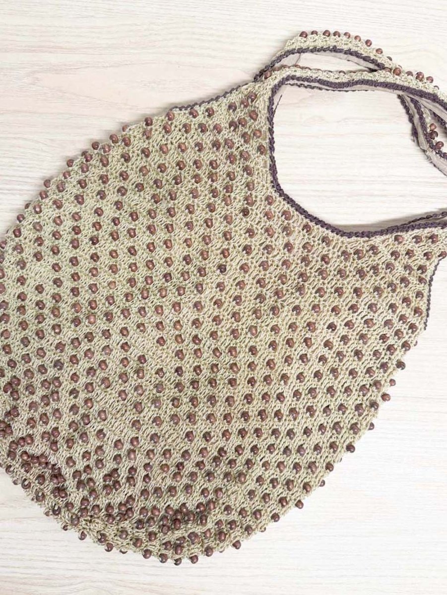 vintage AE boho beaded woven knit shoulder bag - good market thrift store