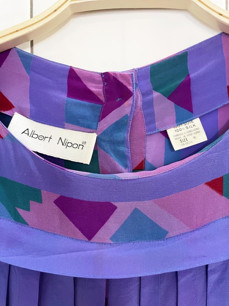 vintage albert nipon 100% silk pleated abstract button back blouse - good market thrift store