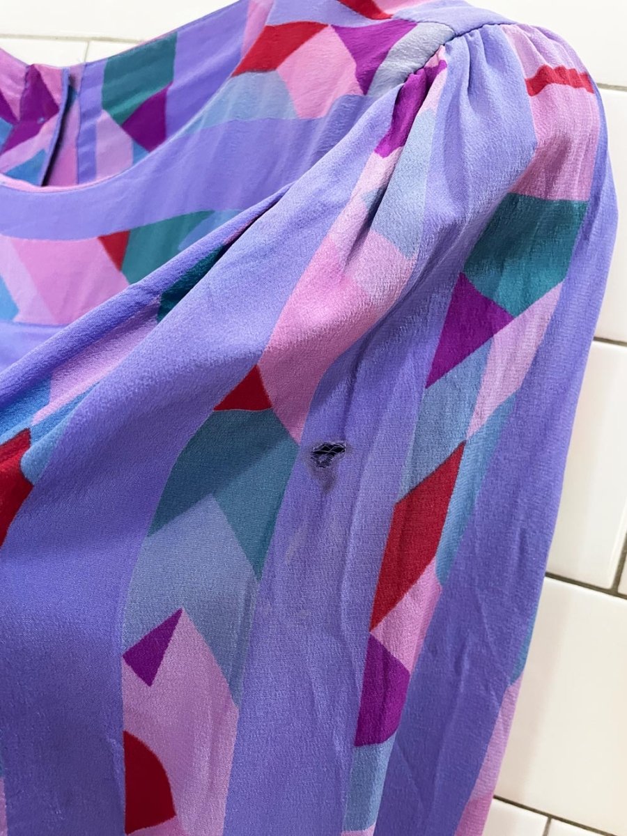 vintage albert nipon 100% silk pleated abstract button back blouse - good market thrift store