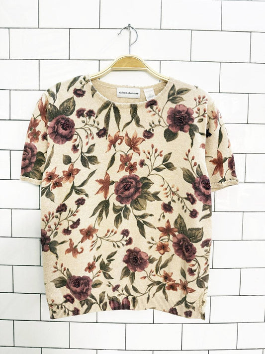 vintage alfred dunner floral beaded scallop edge knit top - good market thrift store