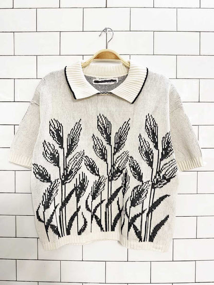 vintage alfred dunner floral short sleeve collared knit top - good market thrift store