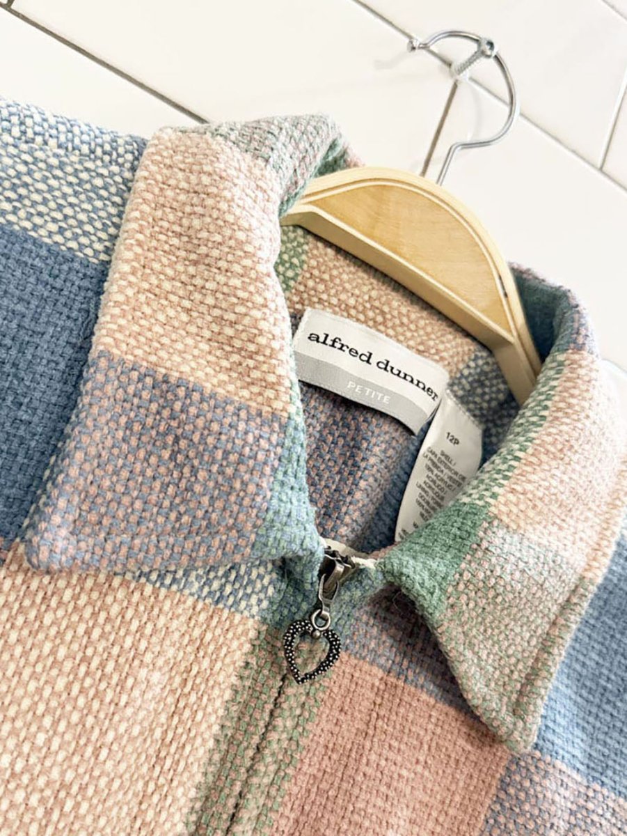vintage alfred dunner woven check full zip light jacket - good market thrift store