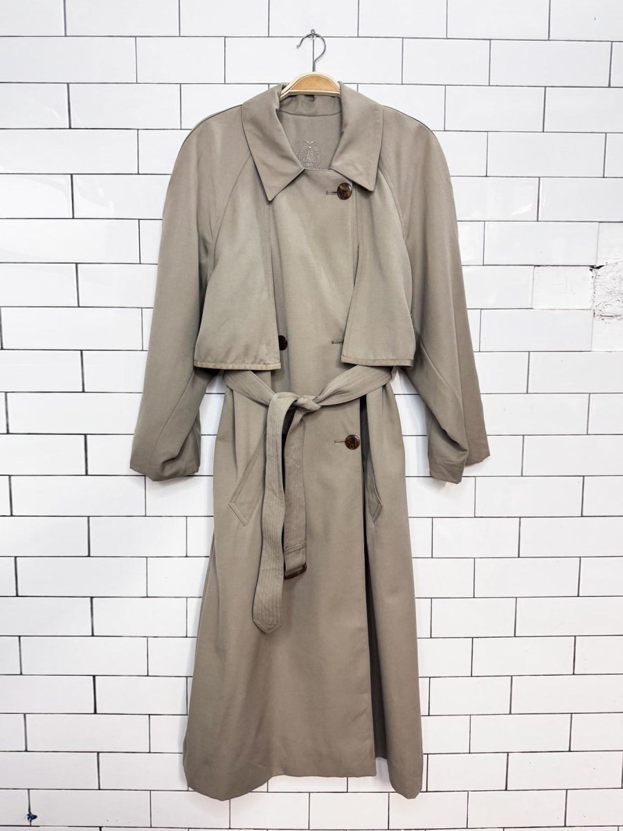 vintage alfred sung 100% wool cape back pleated belted trench coat - good market thrift store