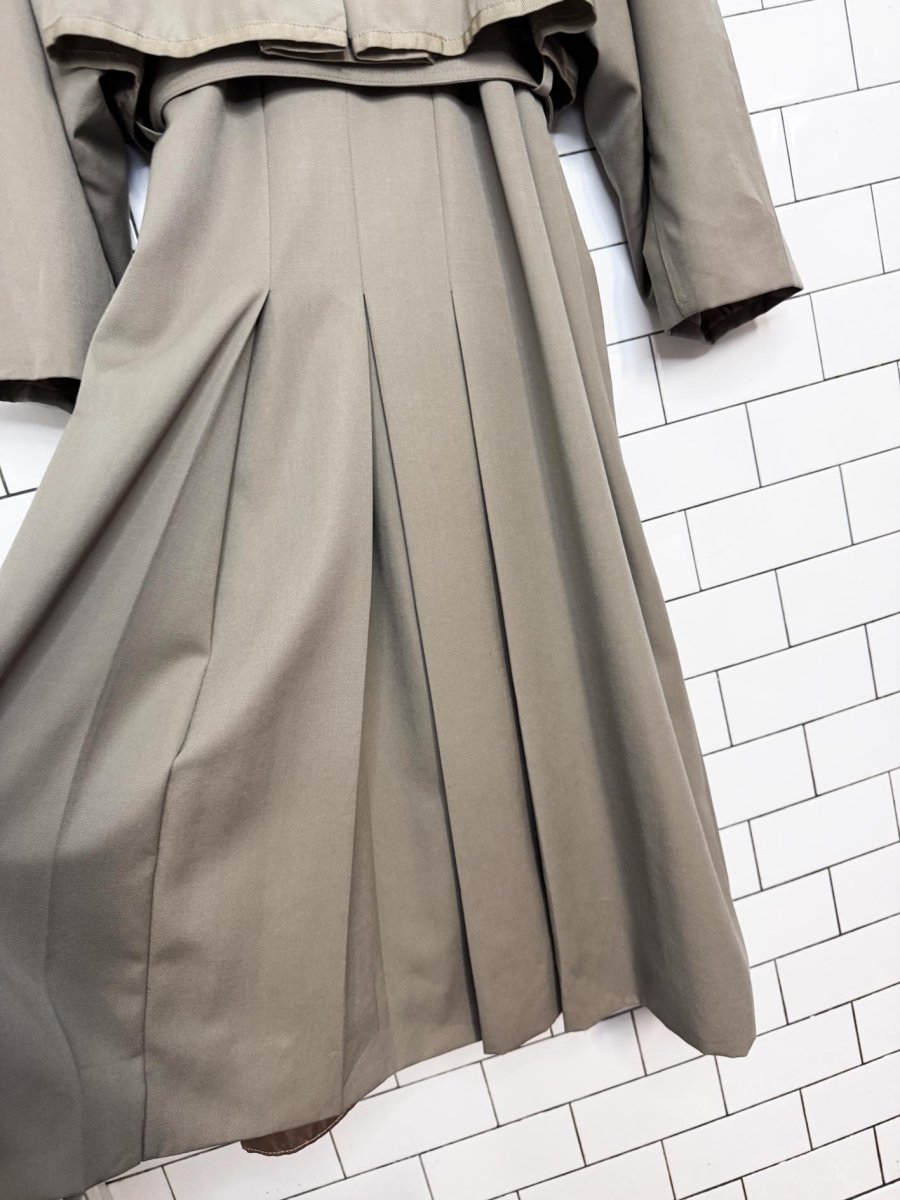 vintage alfred sung 100% wool cape back pleated belted trench coat - good market thrift store
