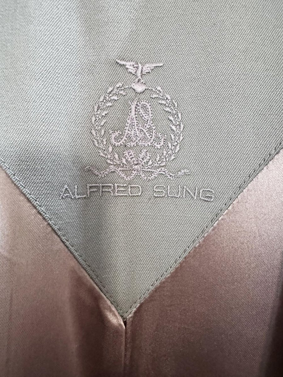 vintage alfred sung 100% wool cape back pleated belted trench coat - good market thrift store
