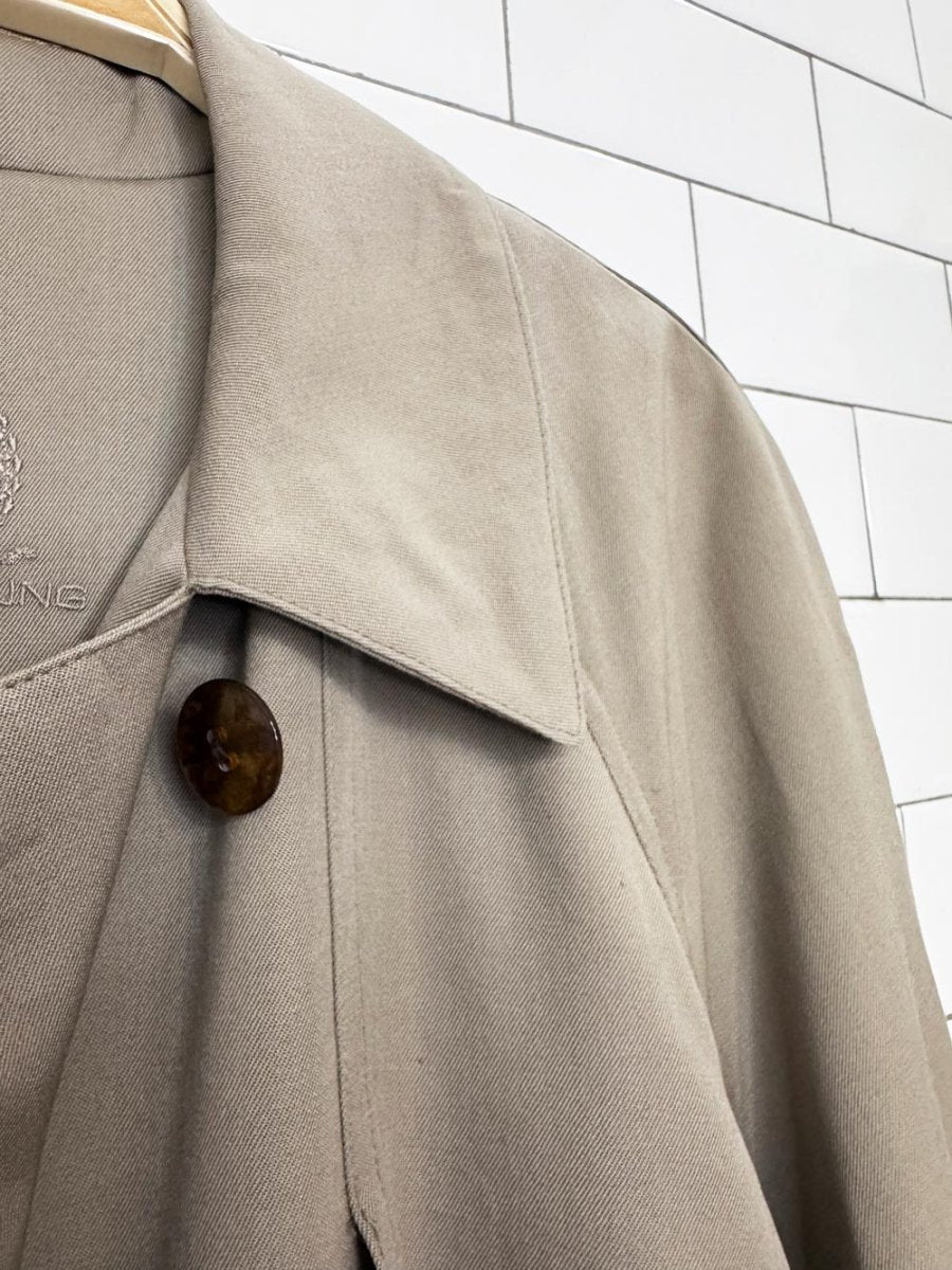 vintage alfred sung 100% wool cape back pleated belted trench coat - good market thrift store