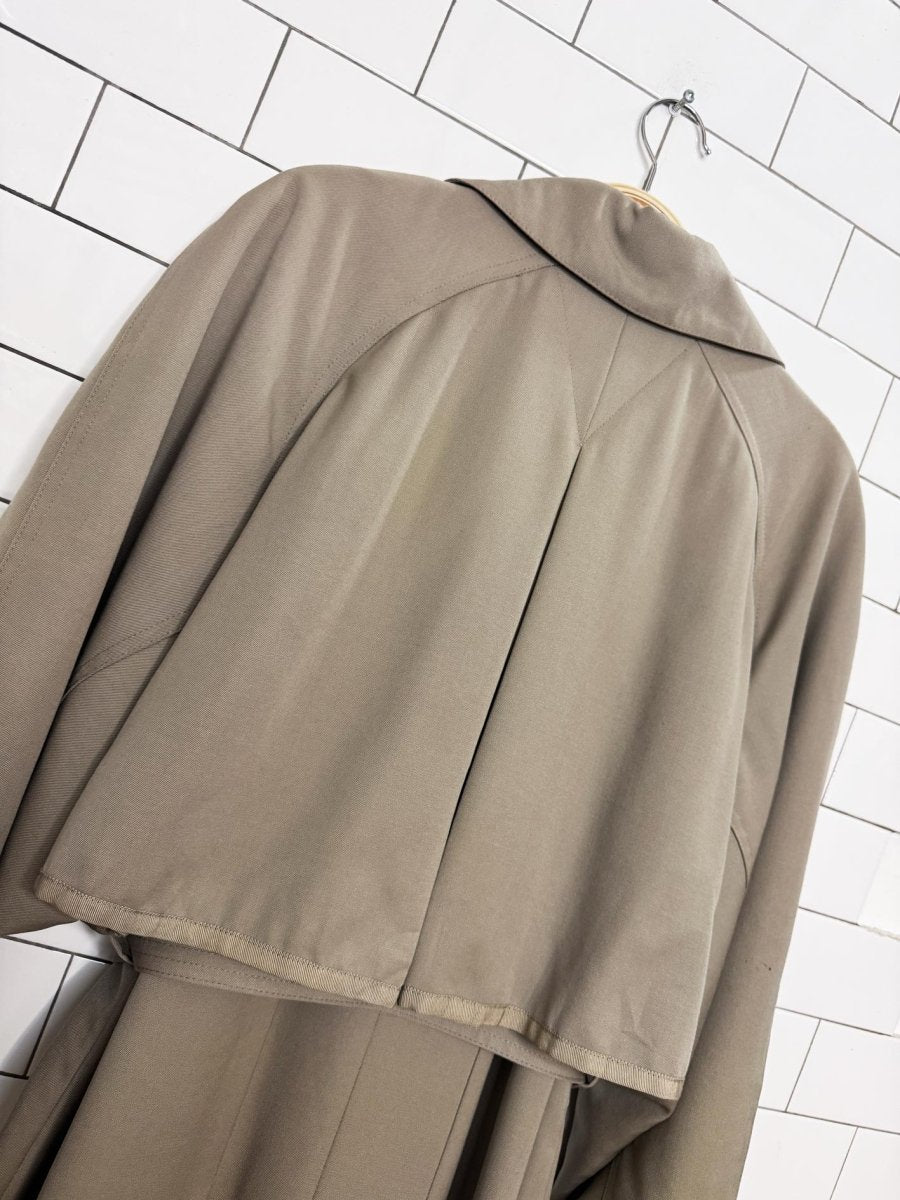 vintage alfred sung 100% wool cape back pleated belted trench coat - good market thrift store