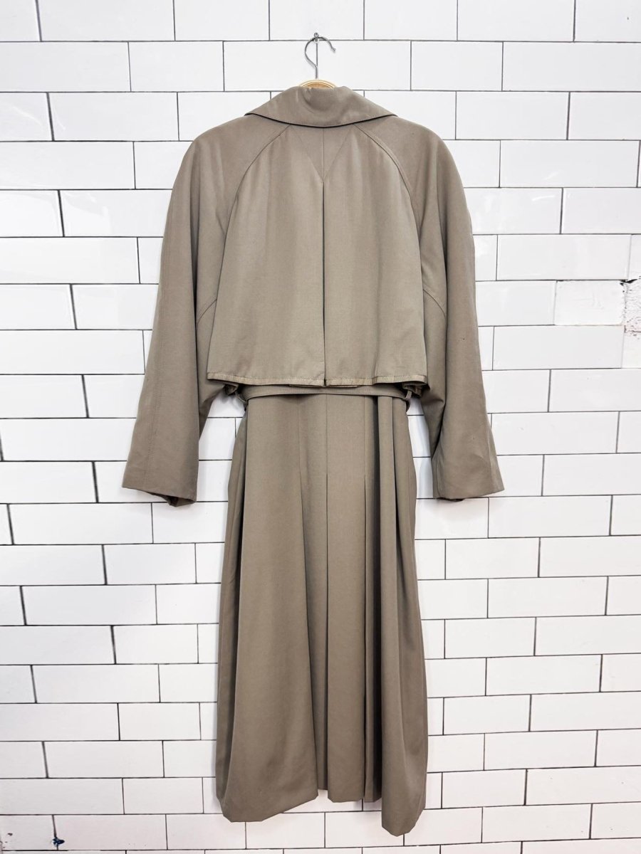 vintage alfred sung 100% wool cape back pleated belted trench coat - good market thrift store