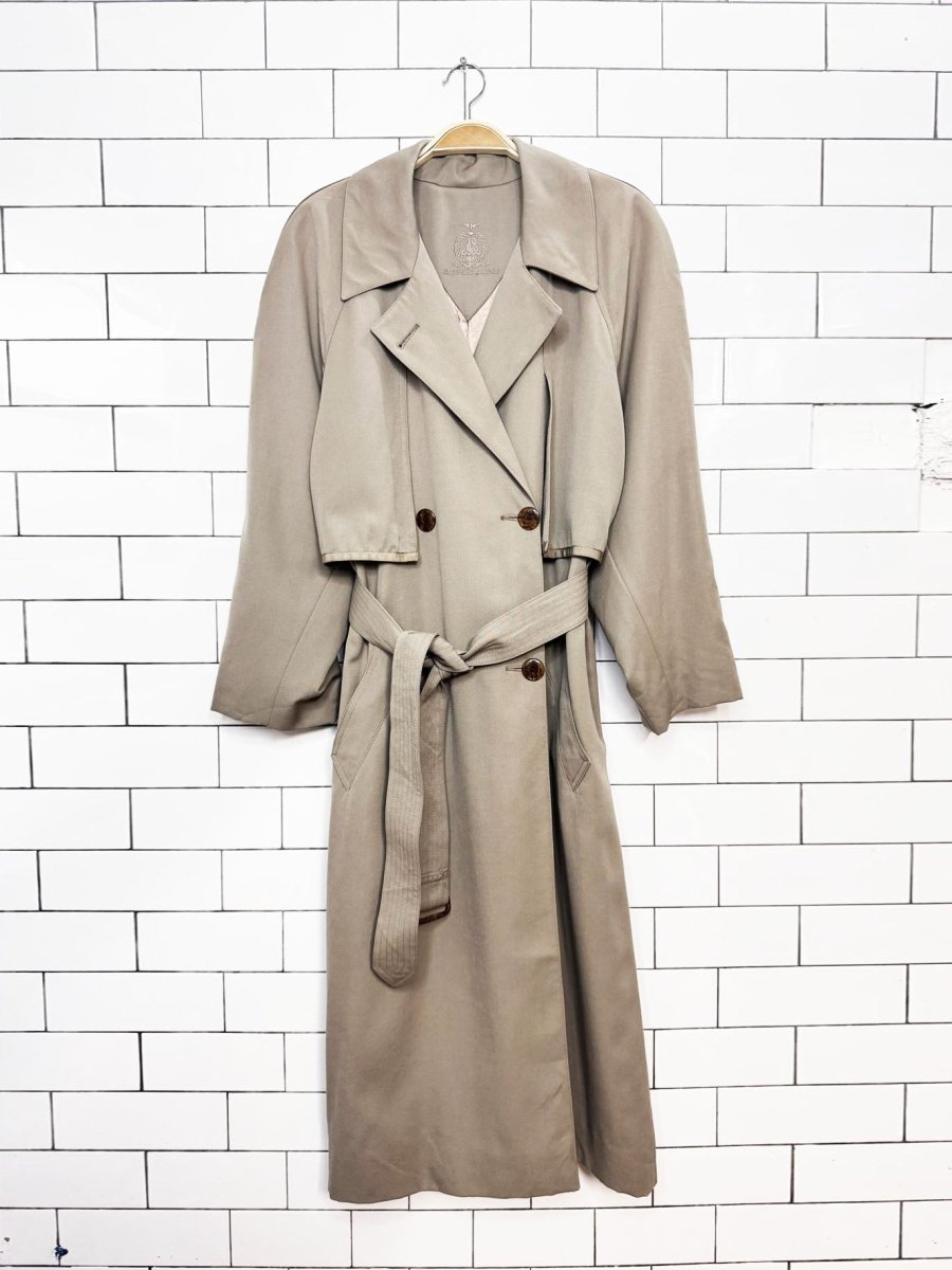 vintage alfred sung 100% wool cape back pleated belted trench coat - good market thrift store