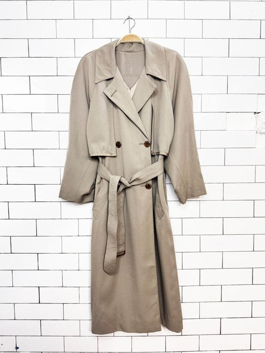 vintage alfred sung 100% wool cape back pleated belted trench coat - good market thrift store