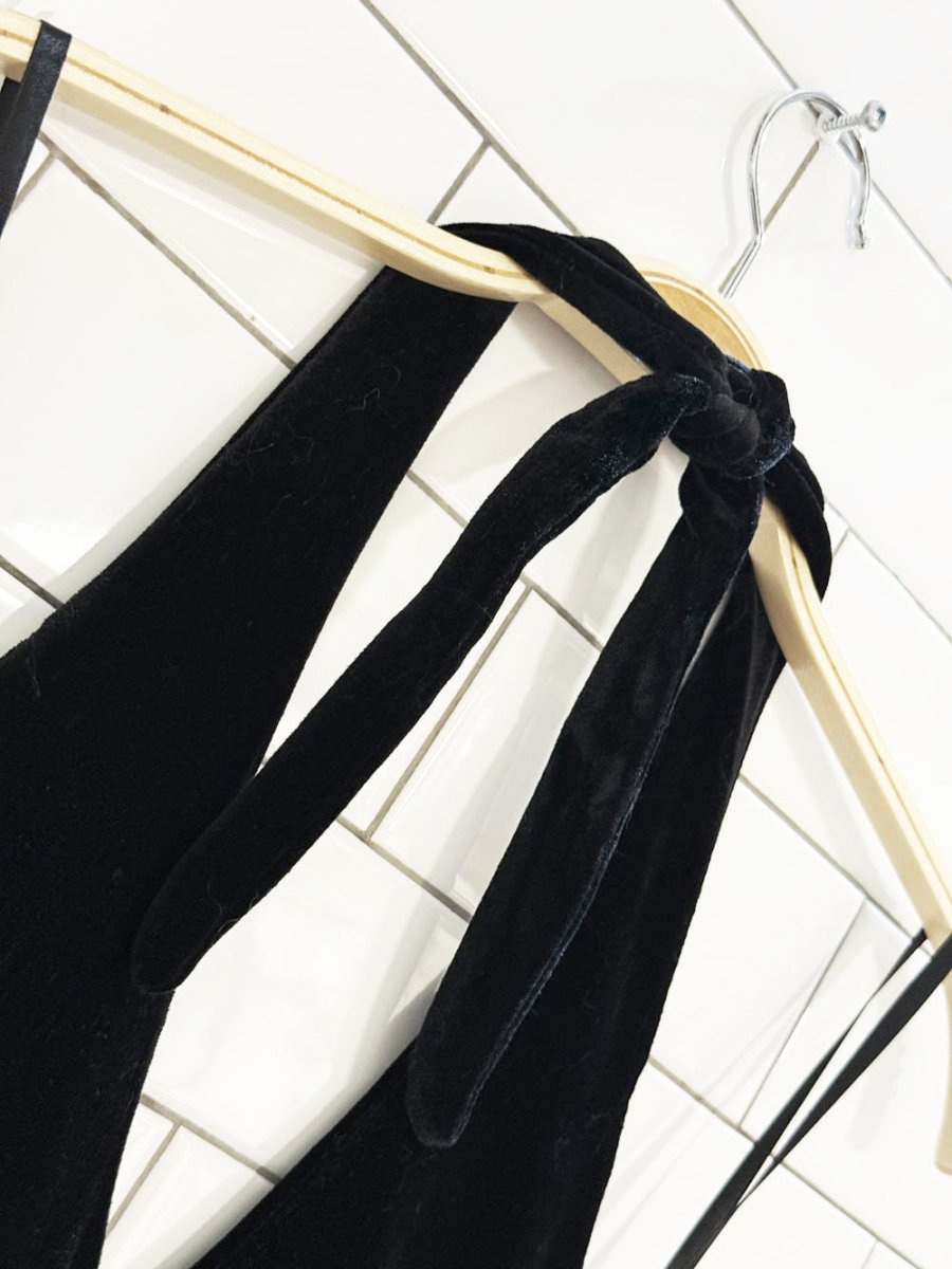 vintage algo velvet halter a - line swing mini dress | made in Canada - good market thrift store