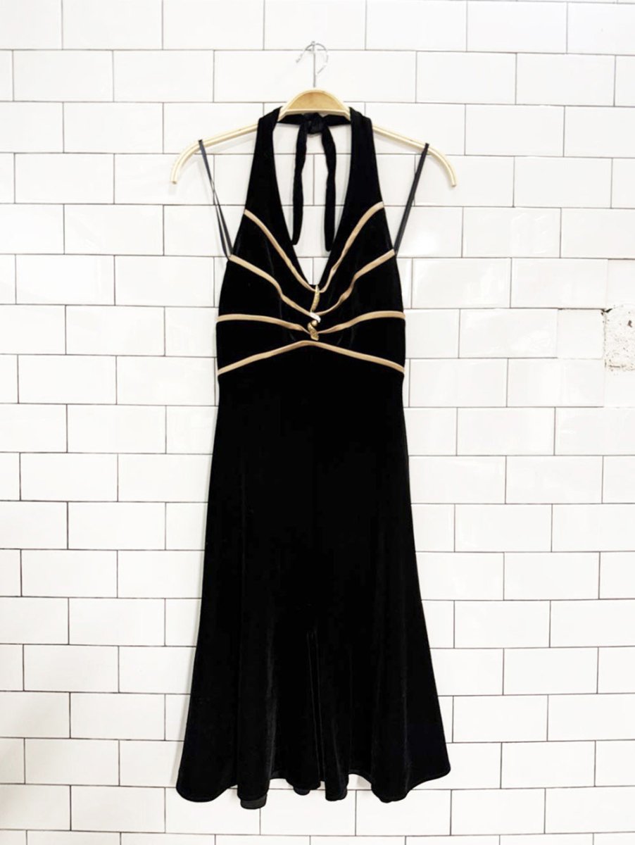 vintage algo velvet halter a - line swing mini dress | made in Canada - good market thrift store