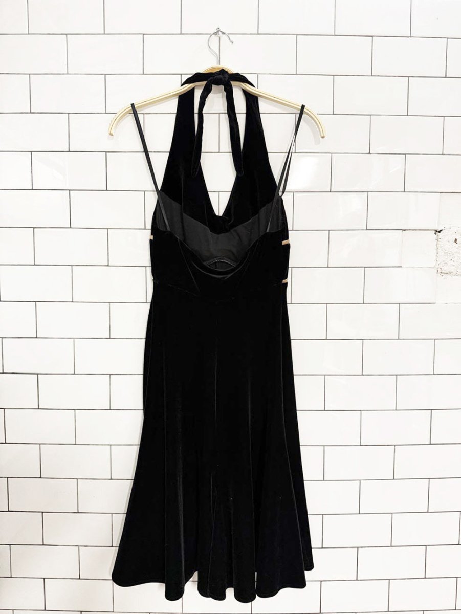 vintage algo velvet halter a - line swing mini dress | made in Canada - good market thrift store