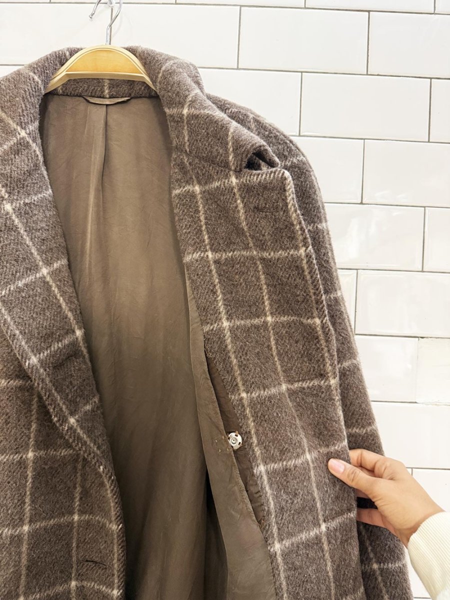 vintage alpaca - wool blend windowpane check coat | made in Italy - good market thrift store