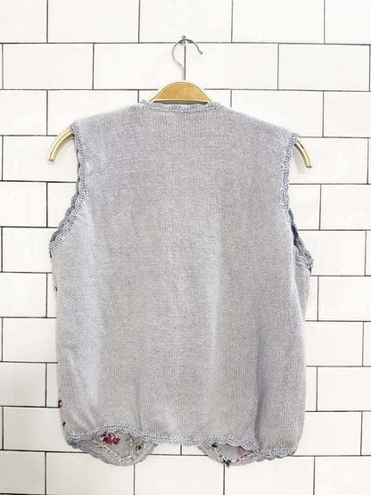 vintage alyssa brooke embroidered ribbon trees + wreaths holiday knit vest - good market thrift store