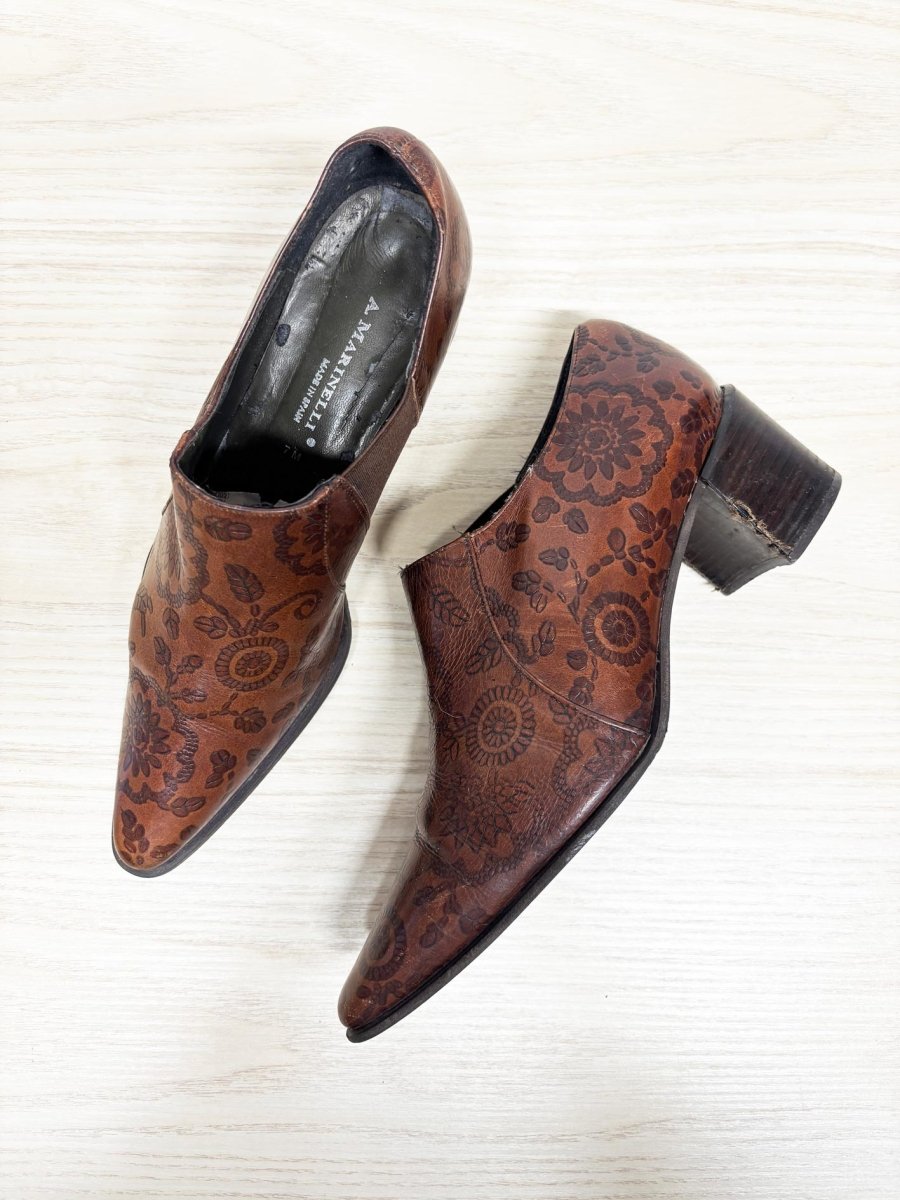 vintage a.marinelli leather western floral heeled ankle boot - good market thrift store