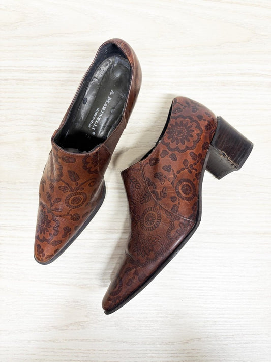 vintage a.marinelli leather western floral heeled ankle boot - good market thrift store