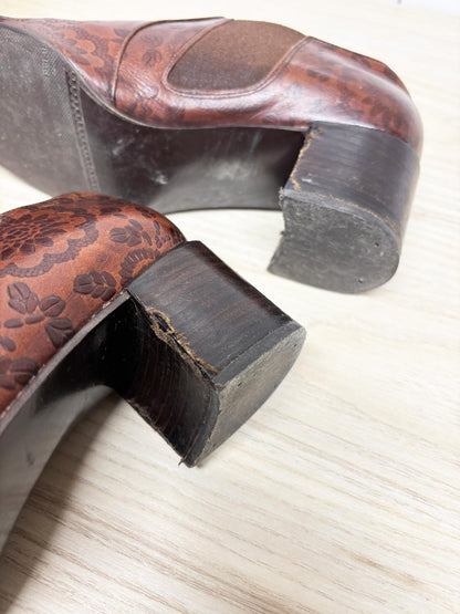 vintage a.marinelli leather western floral heeled ankle boot - good market thrift store