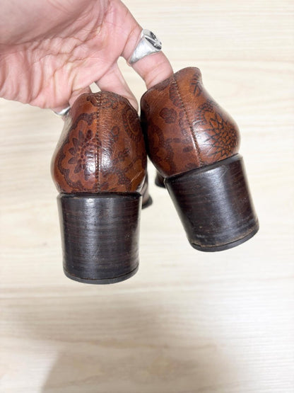 vintage a.marinelli leather western floral heeled ankle boot - good market thrift store