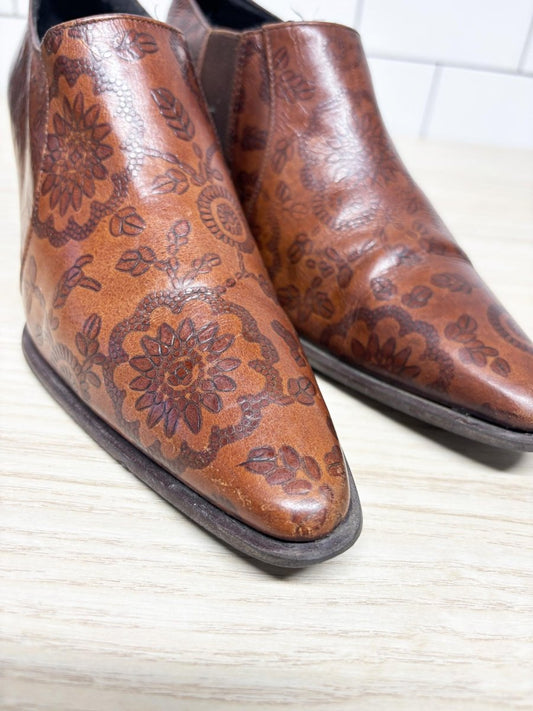 vintage a.marinelli leather western floral heeled ankle boot - good market thrift store