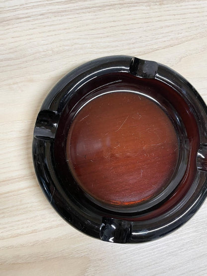 vintage amber glass round spaceship ashtray - good market thrift store