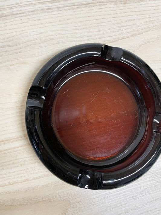 vintage amber glass round spaceship ashtray - good market thrift store