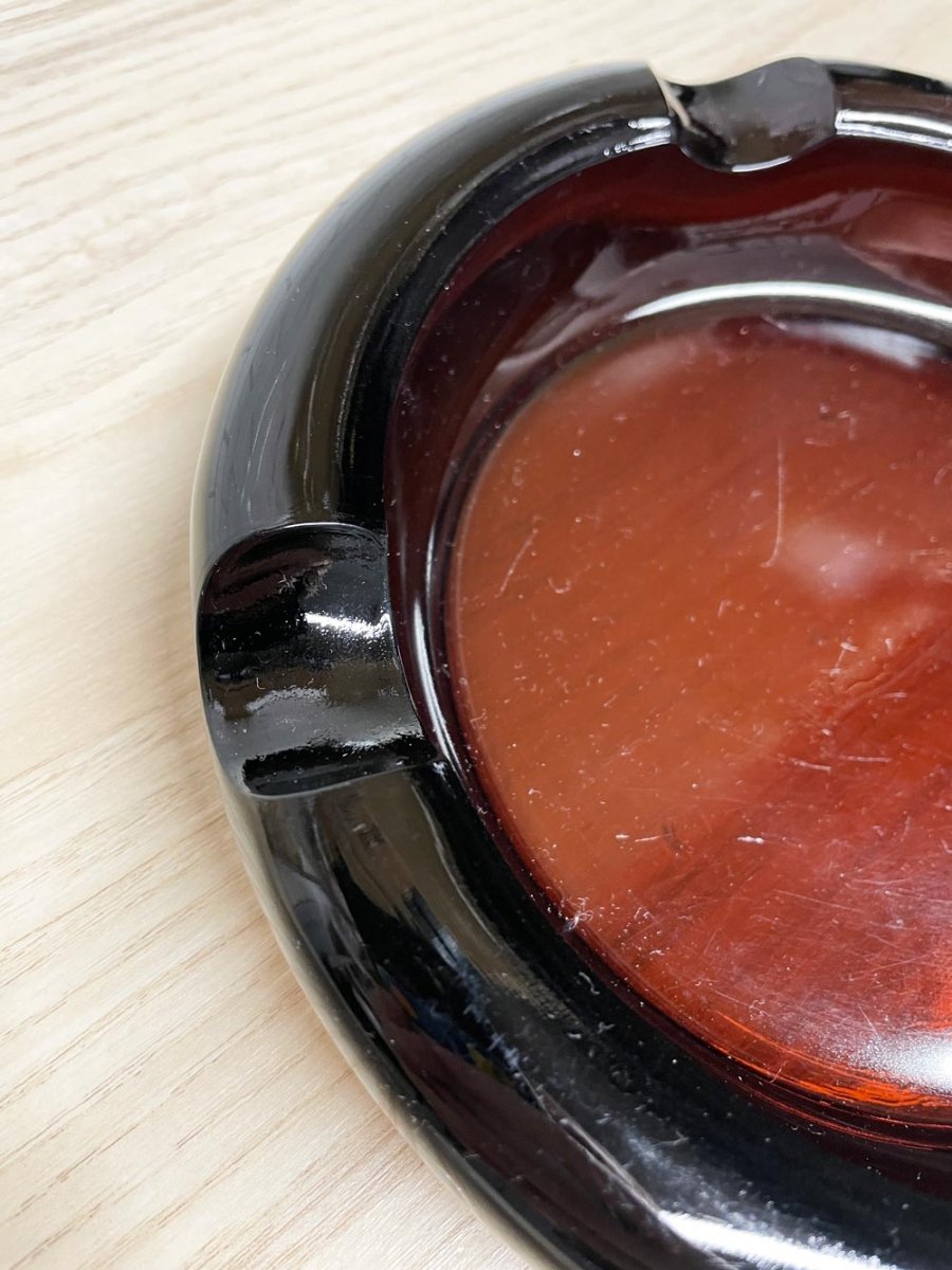 vintage amber glass round spaceship ashtray - good market thrift store