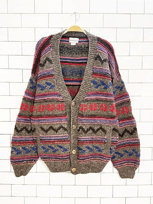 vintage amos & andes handmade 100% wool chunky knit cardigan - good market thrift store