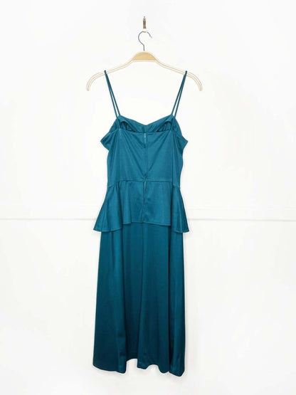 vintage andra peplum waist poly - knit midi dress - good market thrift store