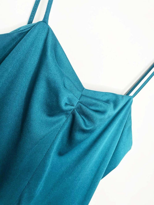 vintage andra peplum waist poly - knit midi dress - good market thrift store