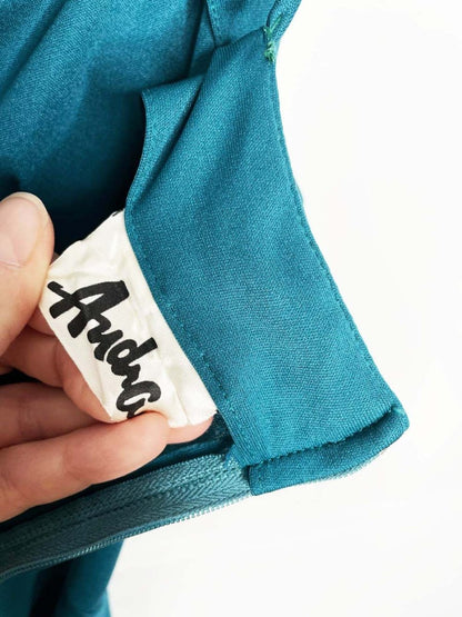 vintage andra peplum waist poly - knit midi dress - good market thrift store